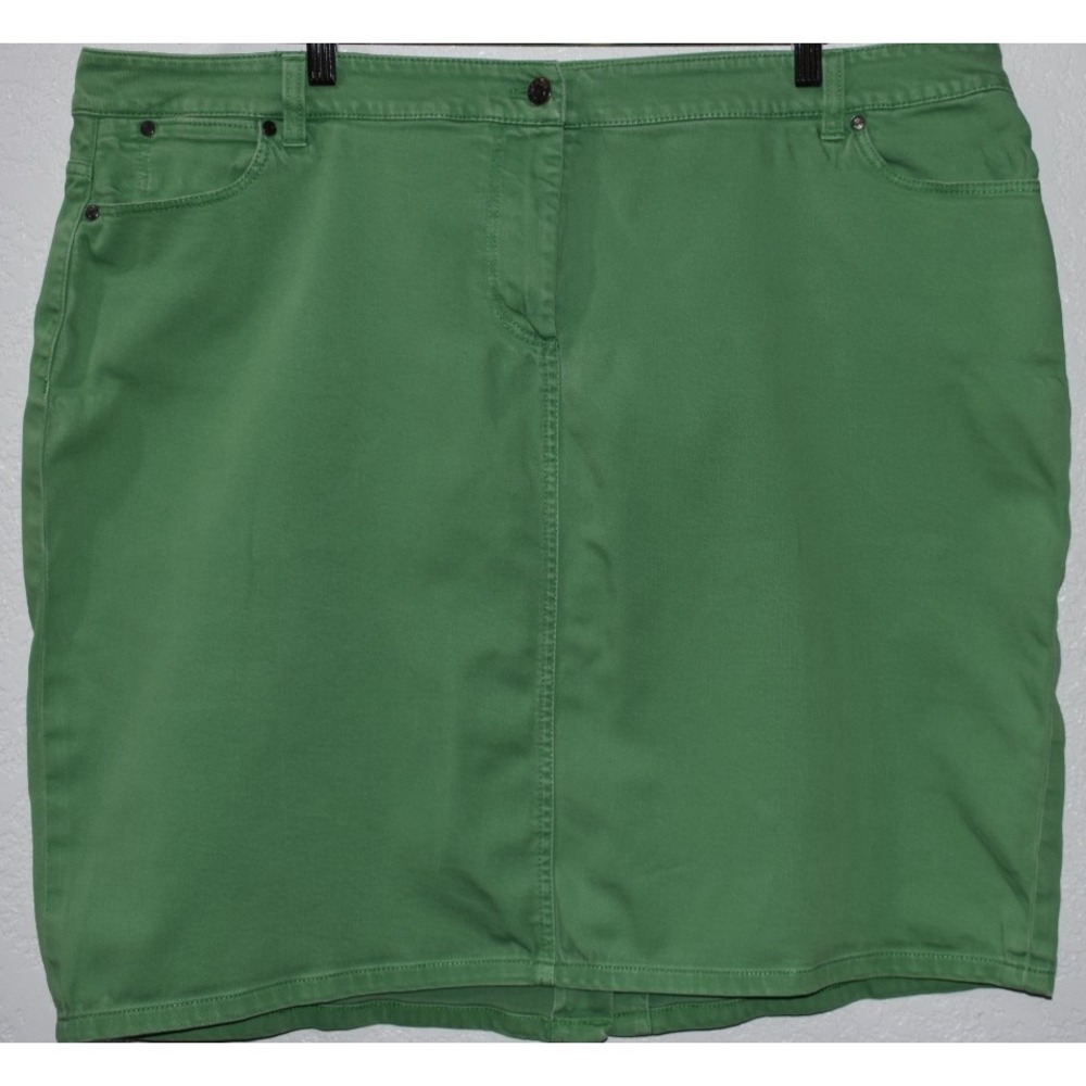 Talbots 20W Jean Skirt GREEN Classic 5-Pocket STRETCH Cotton Business Casual